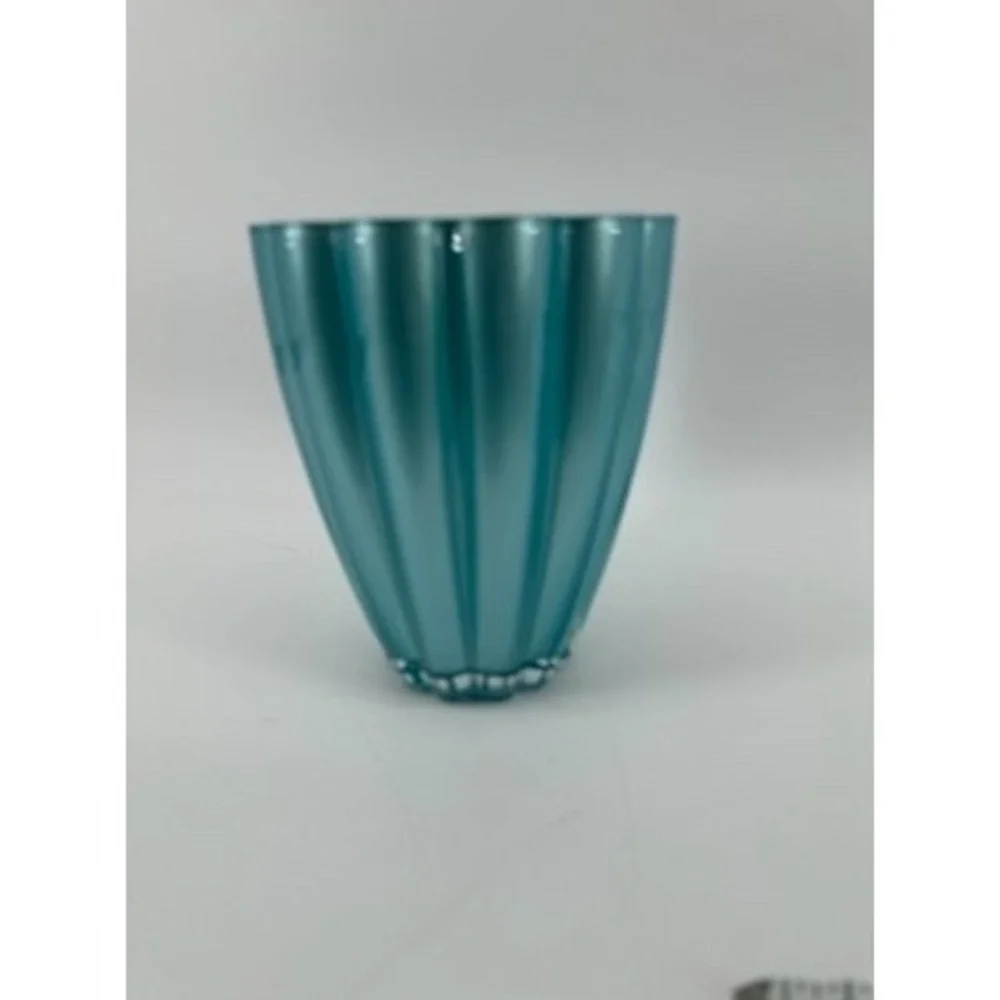 Teleflora Gift Vase Teal Green Ribbed Scalloped Flower Holder‎ Home Decor